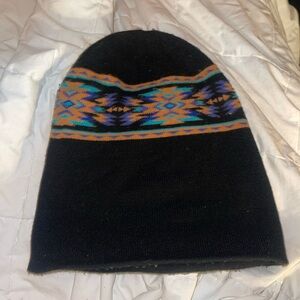 Unisex Black Knit Beanie with Southwestern Pattern by Nature